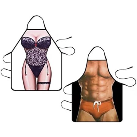 Morsomt matlagingsforkle for par (Muskler for menn + Sexy kvinner)