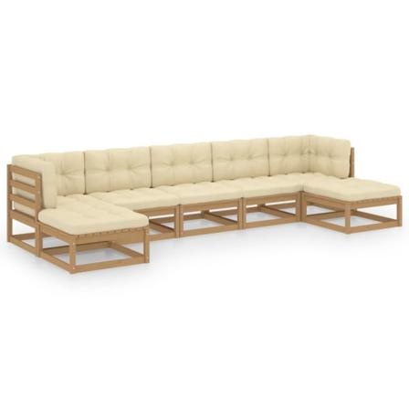 Vidaxl Loungegrupp Med Dynor 7 Delar Honungsbrun Massiv Furu Brun