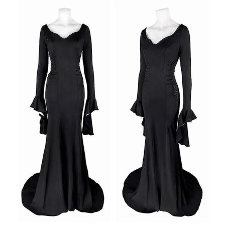 Film Morticia Cosplay Kostym Onsdag Addams Familj Cosplay Uniform Klänning Svarta Peruker För Kvinnor Halloween Carnival Anime Roll Z Only Dresses M