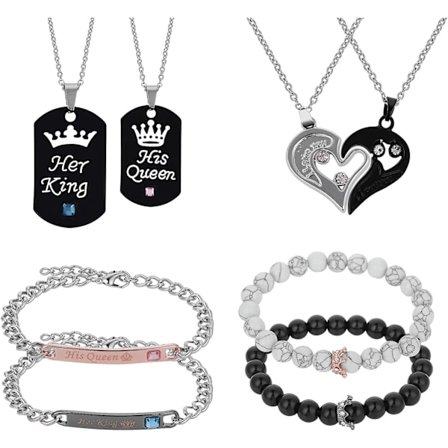 8 Delar Halsband och Armband Set för Par - Hans och Hennes Halsband och Armband