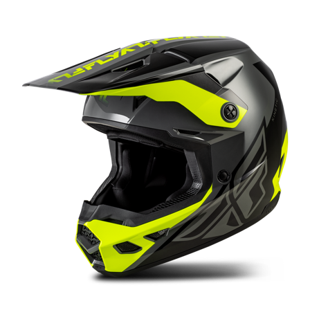 Casco Cross FLY Racing Kinetic Crest V26 Grigio/Nero/Giallo ad Alta Visibilità S