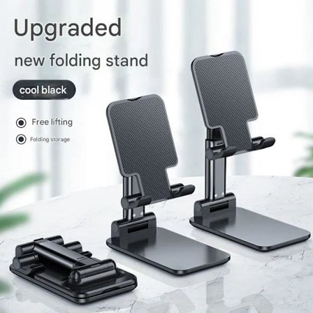 Mobiltelefonholder - Sammenklappeligt tilbehør til tabletstativ - Udtrækkeligt metalstativ til tablet, sort