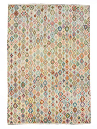 Kilim Afghan Old Style Rug Hand Woven 405X588 Green/Brown Afghanistan