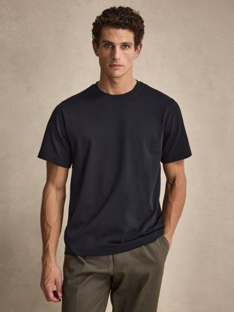 John Henric Men's Schwarzes Casual Fit Midweight T-Shirt Size L