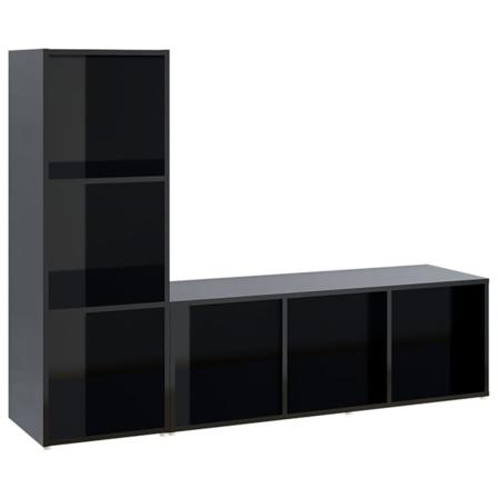 Vidaxl Tv-skåp 2 Delar Svart Högglans 107x35x37 Cm Konstruerat T Svart