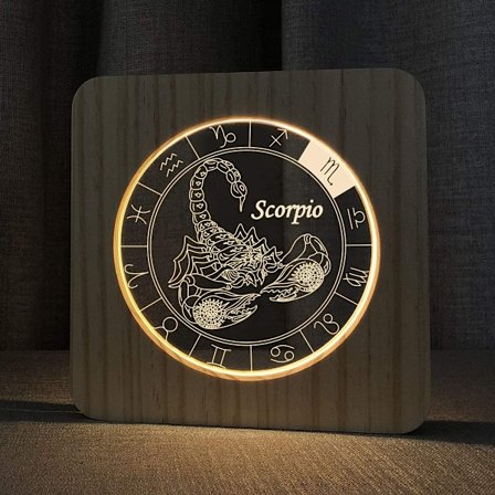 Trelampe med stjernetegn, 3D-illusjon nattlys for soverom, bursdagsfestdekorasjon (Skorpionen)