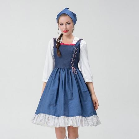 Lady Beauty Prinsesse Belle Kostume Renaissance Præriepige Spooktacular Cosplay Carnival Halloween Fancy festkjole Navy L