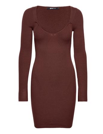 Beverly Knitted Dress Knælang Kjole Brun Gina Tricot