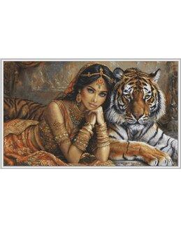 Stickpackung Bild Indische Prinzessin und Tiger