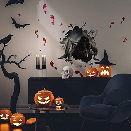 Halloween Vægstickers 3D Gysende Vægstickers DIY Gyser Hjem Decor Badeværelse Skrigende Blodig Mørke Væsen Dekoration