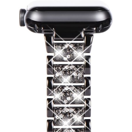 Kompatibel med Apple Watch-rem 42 mm 44 mm 45 mm, dam glittrande bling kristall rostfritt stål länk armband ersättningsband för iwatch-serien
