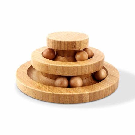 Interaktivt sjovt rullelegetøj til kæledyr 2 niveauer tårn af spor kat drillebold legetøjTo-ply roterbar Smart Track Ball rocking roll gaver (Bambus)