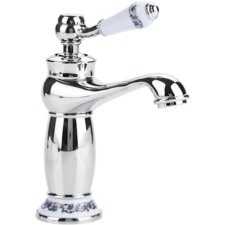 (Chrome) Med 60 cm slange, antikk keramisk messingkran for baderomsvask, blå og hvit porselen L