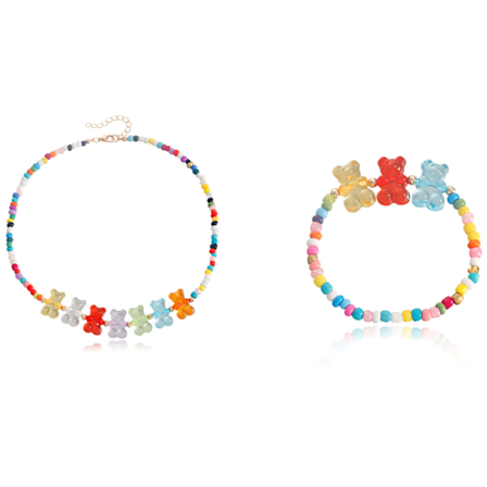 Bohemian Bead Bear Halsband Kvinnor Retro Color Bear Halsband + Armband Set