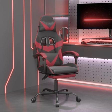 Vidaxl Gamingstol Med Fotstöd Svart Och Vinröd Konstläder Svart