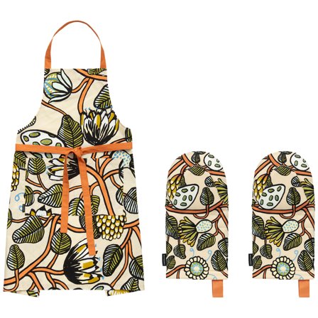 Marimekko Tiara kjøkkentekstilsett 3 deler' - 'SandOransjeGrønn