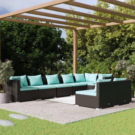 Vidaxl Loungegrupp För Trädgården Med Dynor 8 Delar Konstrotting Svart