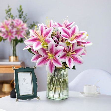 4 Buketter Silke Tigerlilje Kunstige Blomster til Bryllup og Hjemmedekor, Lilla