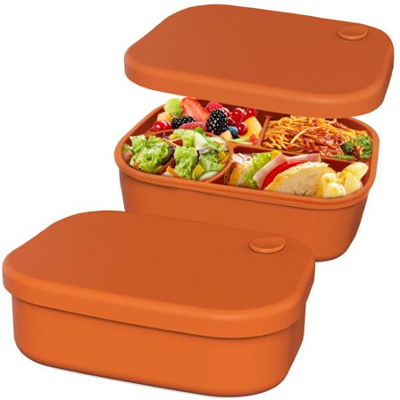 2-pak silikon bentoboks, 4-roms bento lunsjbokser lekkasjesikre salat bentoboks for lunsj, mikrobølgesikker
