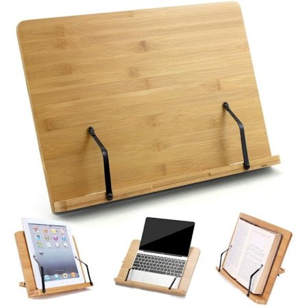 Bogstøtte, kogebogsstøtte, bogholder til læsning, køkken, med metal sideholder, lavet af miljøvenlig bambus, perfekt til kogebøger, opskrifter,