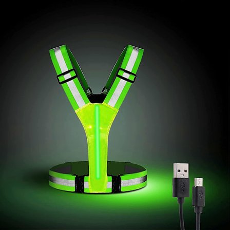 Refleksvest Løpeutstyr, USB Oppladbar LED Lysende Vest Høy Synlighet med Justerbar Midje/Skulder for Jogging Løping Sykling