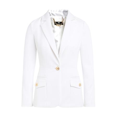 Elisabetta Franchi Single -breasted Jacka vit, Dam, Dam, Storlek: XS