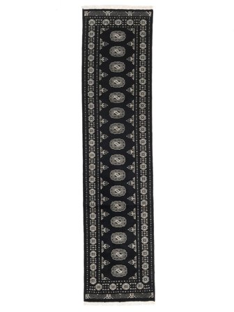 Hand Knotted Pakistan Bokhara 3Ply Rug 75X307 Wool Black/Dark Grey Small