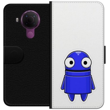 Yhteensopiva Lompakkokotelo Nokia Nokia 5.4 Sininen piirretty hahmo, jossa on suuret silmät ja ystävällinen ilme minimalistisessa muotoilussa