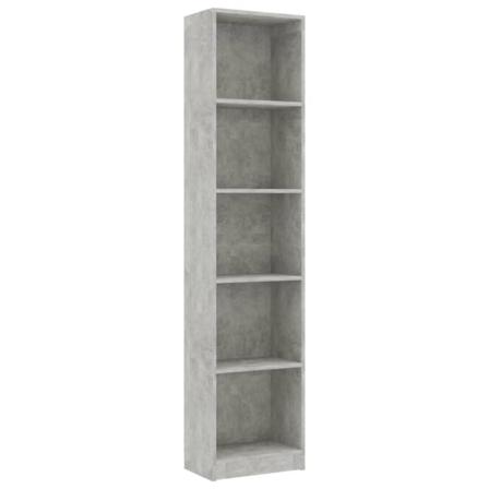 Vidaxl Bokhylla 5 Hyllor Betonggrå 40x24x175 Cm Konstruerat Trä Grå