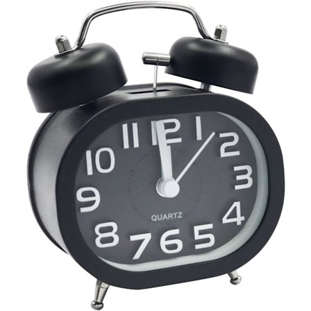 Retro lydløs kvartsvækkeur, morgenvækkeur, rejsevækkeur, analogt vækkeur med dobbelt klokke i metal, batteridrevet vækkeur til børn, sort