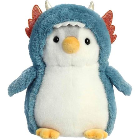 Lekfull PomPom Penguin Dragon Plyschdjur - Vibrant Companions - Oändligt Kul - Blå 7 Tum