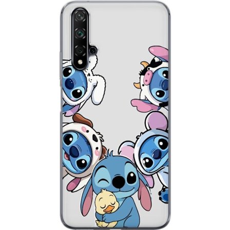 Kompatibel Mobilcover til Huawei nova 5T Stitch kawaii samling af søde figurer omkring rammen, med en sød tegneserie og legesyg design i blåt. Bedåren