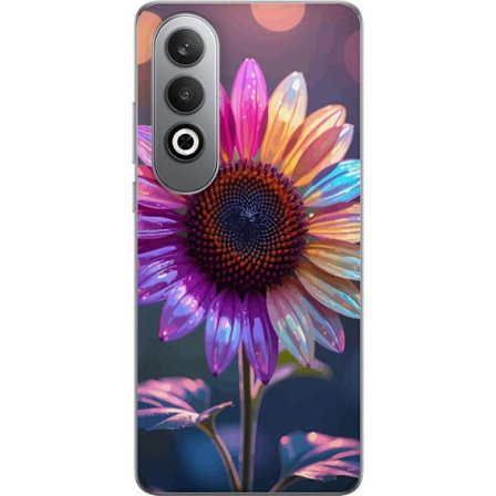 Kompatibelt Mobildeksel til OnePlus Nord CE4 Irideserende blomst med glitrende kronblad i rosa lilla og gull mot myk bokeh bakgrunn