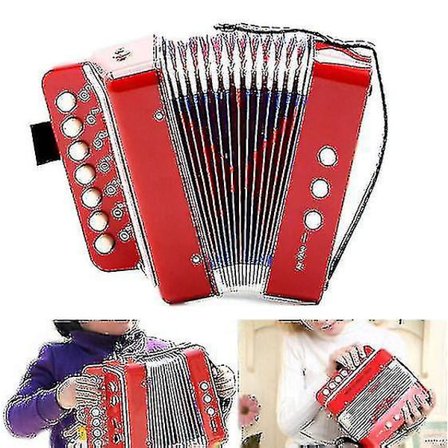 Harmonika 7-tangent 3 Bas Edukativ Børne Begynder Øvelse Mini Musikinstrument Band Legetøj Rose Rød