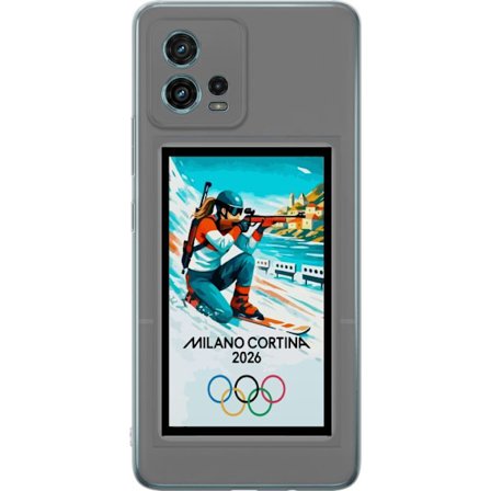 Yhteensopiva Puhelinkuori Motorola Moto G72 Retrojuliste Cortina Milano 2026 vuorilla, talviurheilijoilla, italiankoloreilla, Milanon tuomiokirkolla j