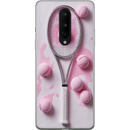 Kompatibel Mobilcover til OnePlus OnePlus 8 Rosa glaskugler og tennisketsjer i et kreativt stillbillede med legende popfølelse og moderne design, der