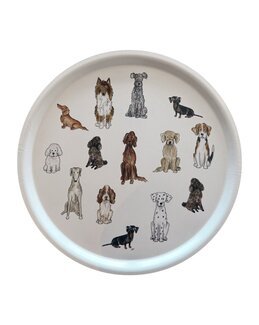 Bricka med handritat motiv Hund Ø38cm Vit - Nääsgränsgården