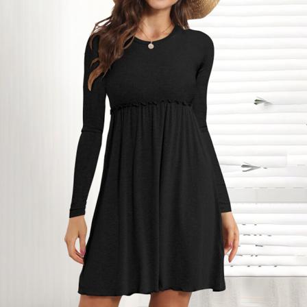 Kvinnor Hög Midja Rund Hals Kort Klänning Veckade Miniklänningar