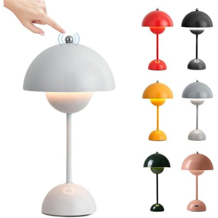 LED Blomkruka Bordslampa, Sladdlös Uppladdningsbar Sänglampa, Dimbar Touch Svamplampa med 3 Ljusstyrkelägen, Retro Dekorativ Bordslampa