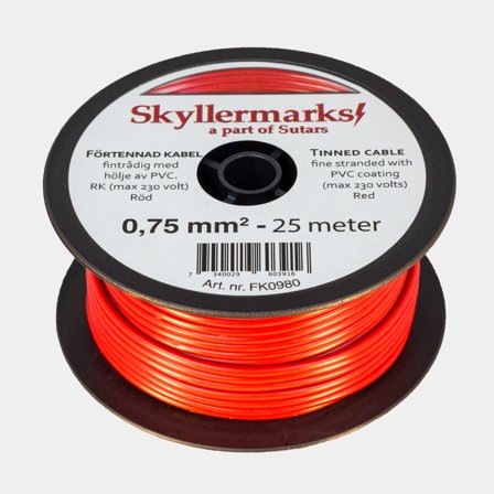 Cínovaný měděný lodní kabel Skyllermarks RK, kulatý, jednožilový, 0,75 mm², 25 metrů, červený