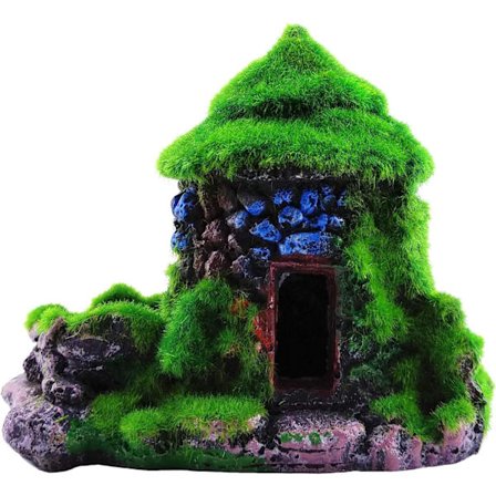 Akvarie Dekorationer Fisk Skjul Hus Hule med Grøn Livagtig Mos, til at dekorere akvariet