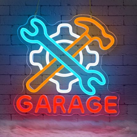 Garage Neonskilt, Neonskilt med Skruenøgle, Dæmpbart Neon Væglampe til Garage Værksted Kælder Bar Fritidsrum