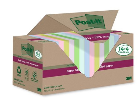 POST-IT Notes Super Sticky 76x76mm Recycled sorterade färger 18/fp - Lyreco - Kontorsmaterial - Notes och Post-It - Notes - Extra sticky