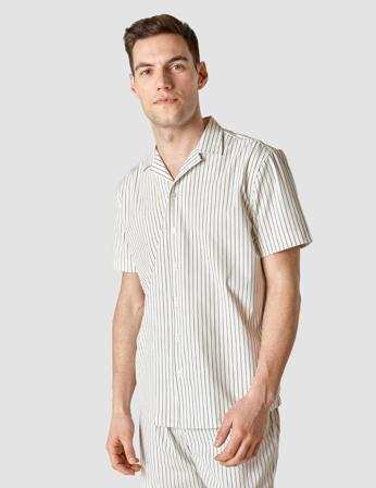 Tech Linen Bowling Short Sleeve Shirt Marineblå nålestriper | SHAPING NEW TOMORROW Marineblå nålestriper / X-Large