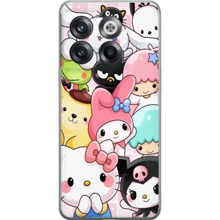 Kompatibelt Mobildeksel til OnePlus 10T Tett mønster av søte figurer med store øyne i ulike farger og uttrykk med LABUBU-tekst