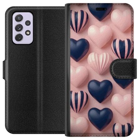 Kompatibelt Lommeboketui til Samsung Galaxy A52s 5G Myke tredimensjonale hjerter i rosa og marineblå toner i et romantisk mønster