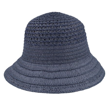 Seeberger - Blå bucket Hat - Bell-shaped Paper Straw Hat With Mixed Trimmings Navy Bucket @ Hatstore