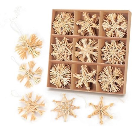 2025 36 kappaleen olkitähtisarja, 6 cm, olkitähdet, puun koristelu, joulukoriste