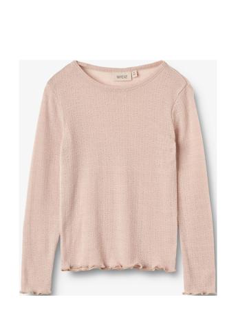 Wool Silk T-Shirt L/S Alli Tops T-shirts Long-sleeved T-shirts Pink Wheat