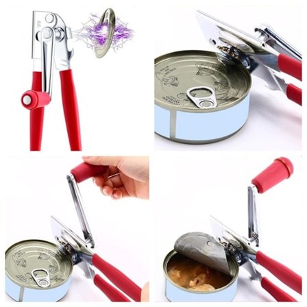 Raskaan sarjan hiiliteräksinen tölvinavaaja punaisilla kumikahvoilla, kädensyötä pyöritettävällä mekanismilla ikääntyneille ja lapsille